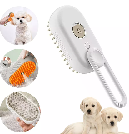 Парова щітка масажер 3 в 1, Парова щітка для хатніх вихованців для догляду за шерстю, білого кольору, фото 1