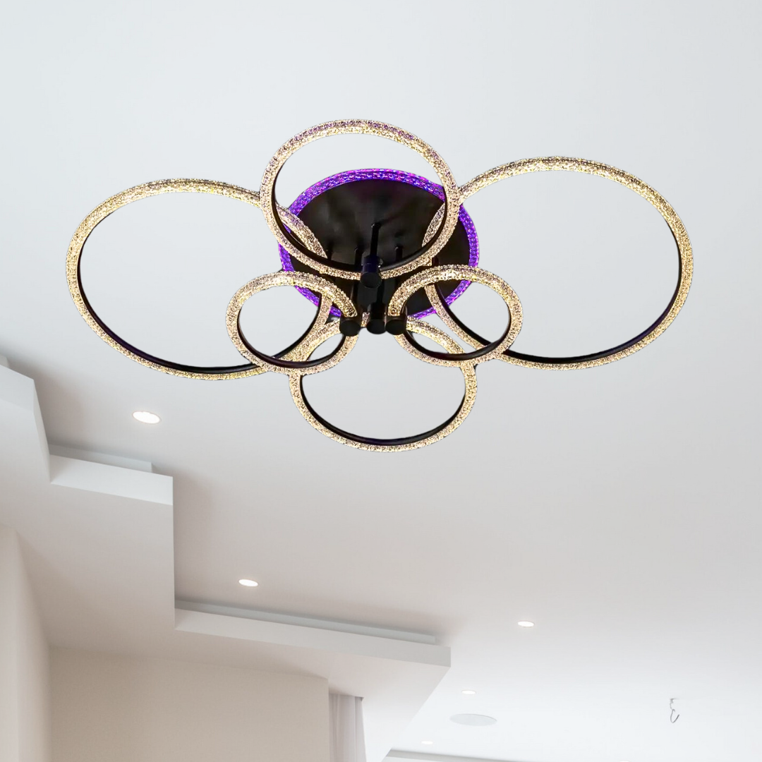 СВЕТОДИОДНА LED ЛЮСТРА НА 6 КОЛІЦ 176W+20W З ПІДСВІТКОЇ ТА ПУЛЬТОМ 3000К-6000К