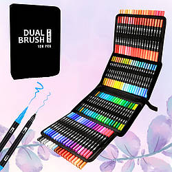 Акварельні маркери 120 шт з пензликом для малювання скетчингу Набір двосторонніх скетч маркерів в кейсі
