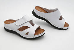 Шлепанцы женские кожаные белого цвета на полную ногу Турция Lonza 2301