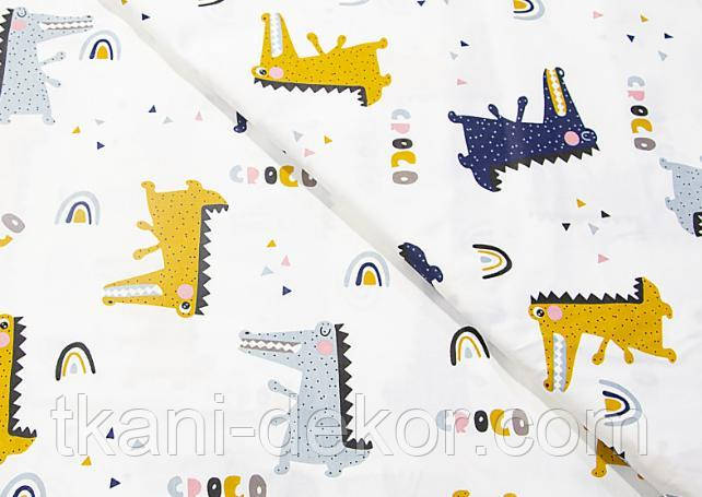 Сатин (бавовняна тканина) акварельні крокодили (ширина 160 см, 120 г/м2), фото 1