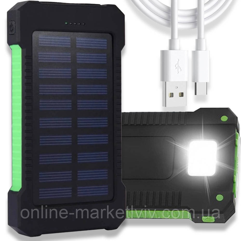 Повербанк на сонячній батареї 20000mAh + ліхтарик, KL110 / Портативний PowerBank / Зовнішній акумулятор / УМБ
