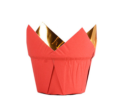 Металізовані форми (Тарталетки) для кексів, капкейків ЧЕРВОНО-ЗОЛОТІ тюльпан (20 шт)