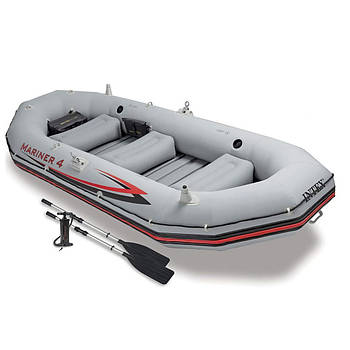 Надувний чотиримісний човен з ручним насосом і 2 веслами Intex Човен 68376 Сірий Надувний човен для відпочинку