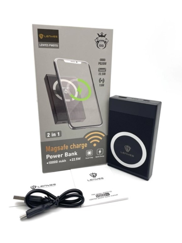 Повербанк із бездротовою зарядкою Lenyes Magsafe PW017D 10000mAh Power Bank Wireless 15W, фото 1