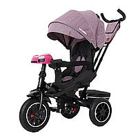 Дитячий триколісний велосипед коляска для дівчинки Tilly Cayman T-381/7 фіолетовий льон, посилена рама поворот сидіння музика