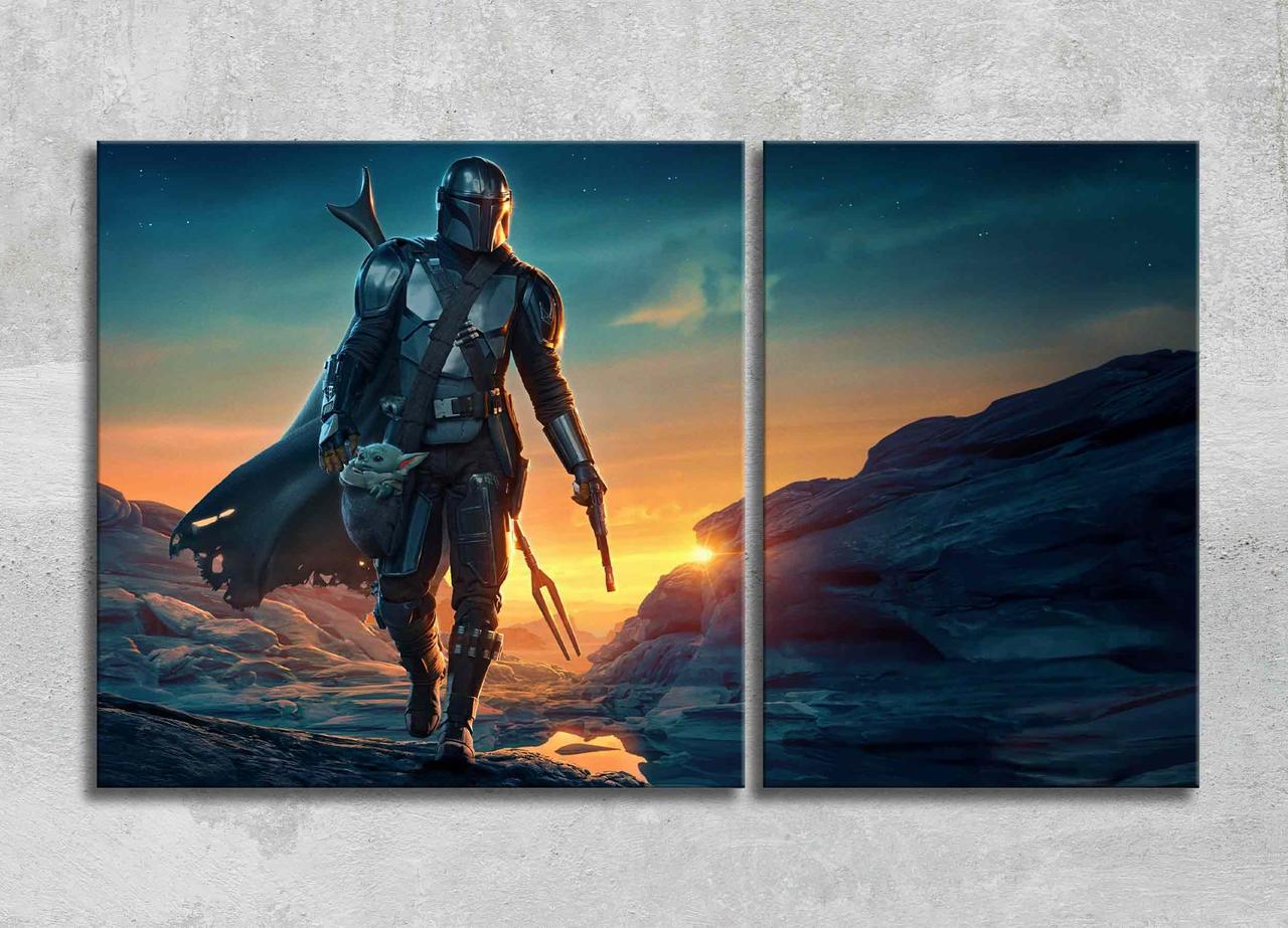 Модульна Картина Зіркові Війни Малюк Йода Мандалорець Кадр Фільма Зіркові війни Декор на Стіну з 2 частин