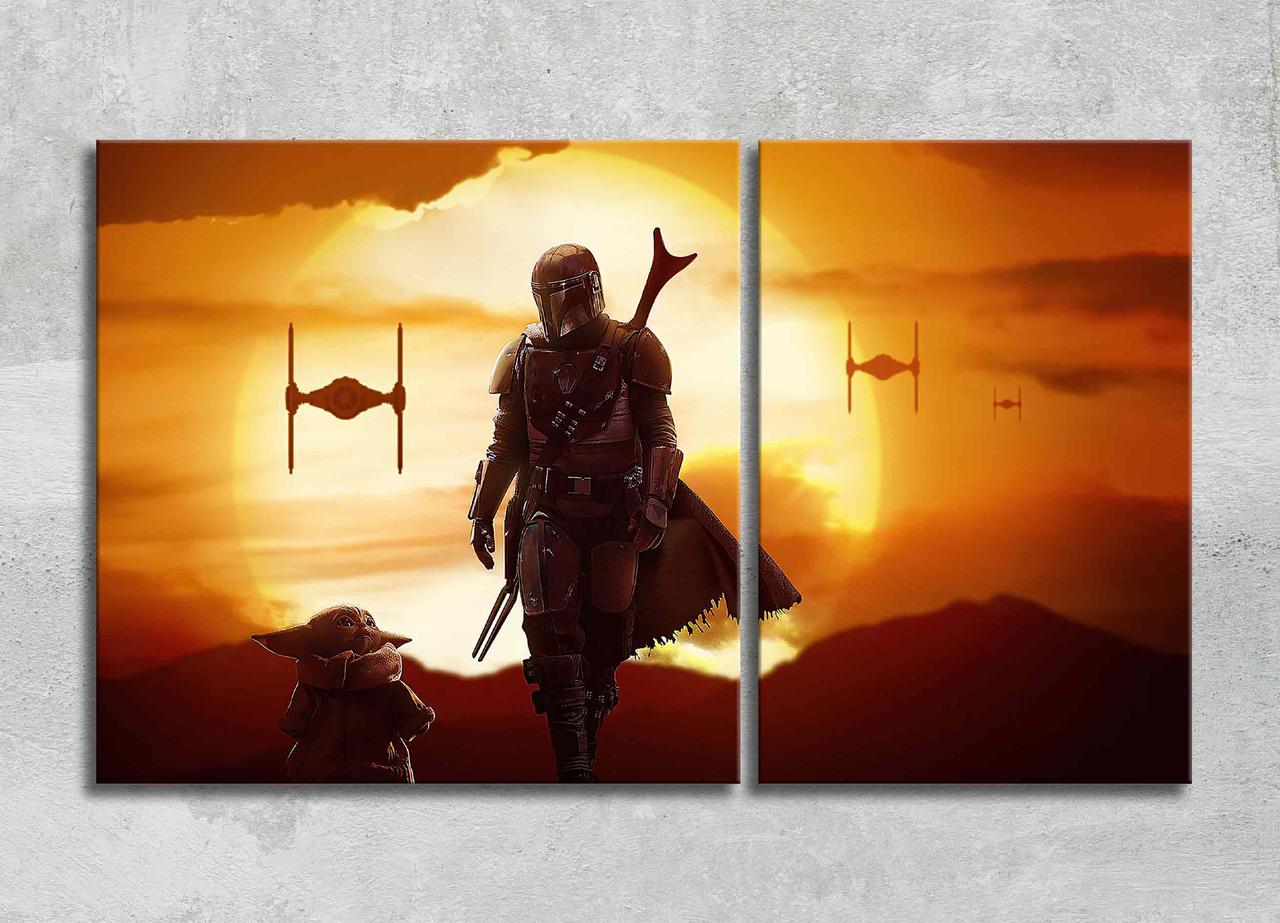 Модульна Картина Малюк Йода Мандалорець Зіркові Війни Кадр Фільма Зіркові війни Декор на Стіну з 2 частин