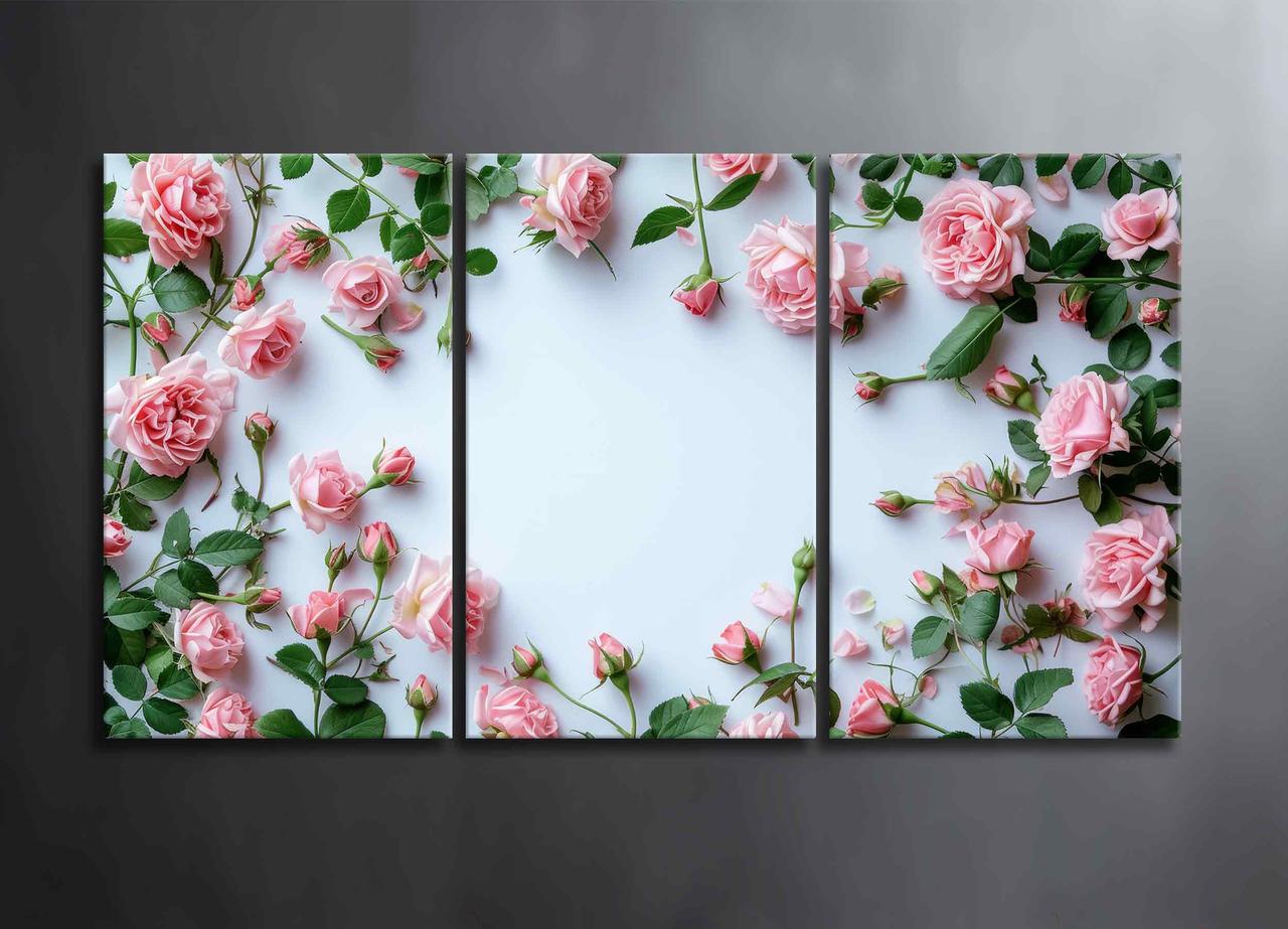 Модульна Картина Рожеві Троянди на Світлому Фоні Квіти на Стіну Картина Яскравий Настінний Декор VE