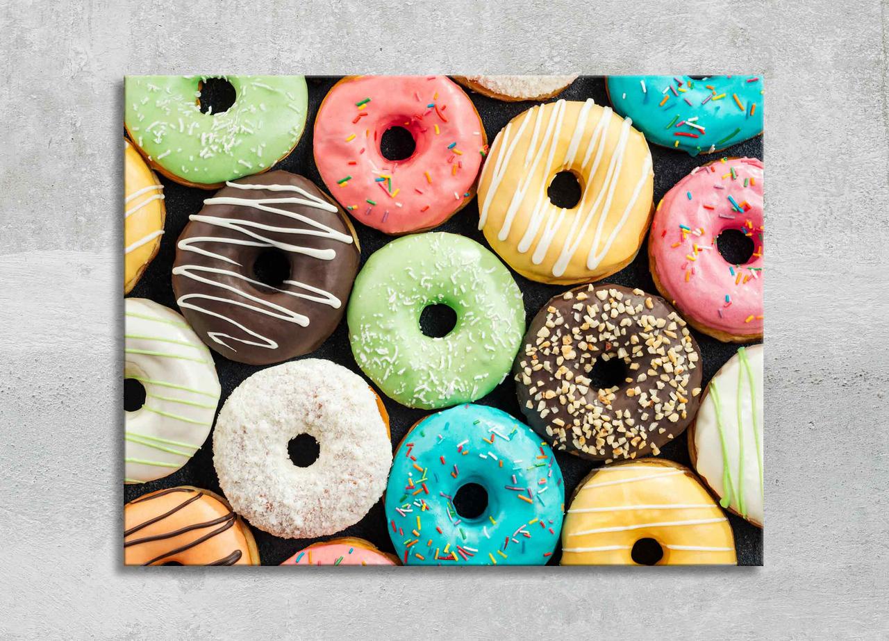 Картина Барвисті Пончики Різнобарвна Випічка Декор на Стіну Кухні Яскрава Картина у Вітальню VE