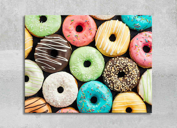 Картина Барвисті Пончики Різнобарвна Випічка Декор на Стіну Кухні Яскрава Картина у Вітальню VE, фото 1