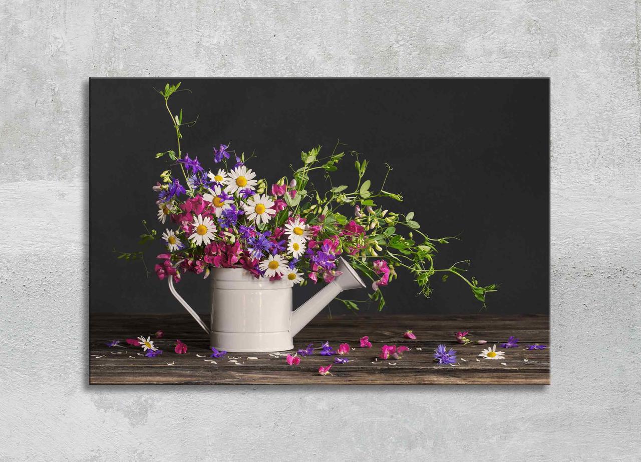 Картина Польові Літні Квіти у Лейку Декор на стіну з Квітами Яскрава Картина Натюрморт VE