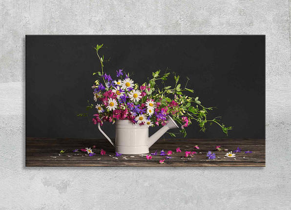 Картина з польовими літніми квітами в лійці Декор на стіну з натюрмортом Яскрава Картина Квіти VE, фото 1