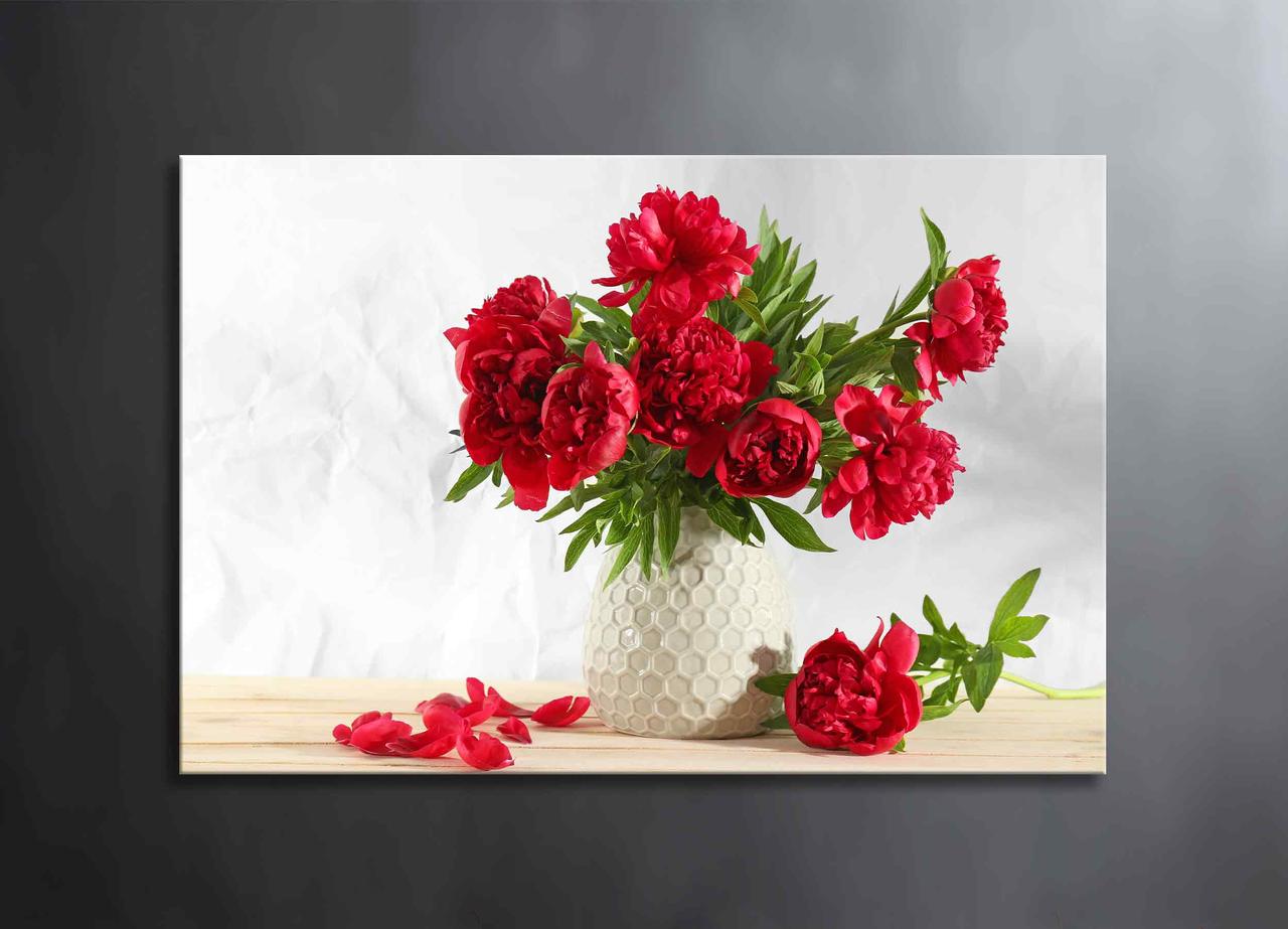 Картина Червоні Півонії у Вазі Декор на Стіну з Квітами Картина з Півонями Яскраві Квіти VE