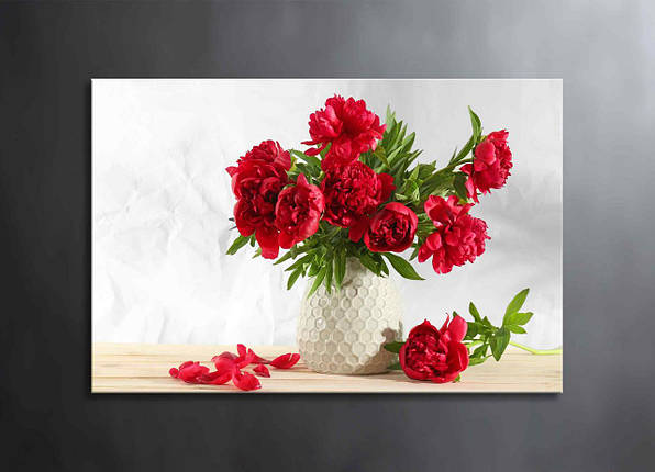 Картина Червоні Півонії у Вазі Декор на Стіну з Квітами Картина з Півонями Яскраві Квіти VE, фото 1