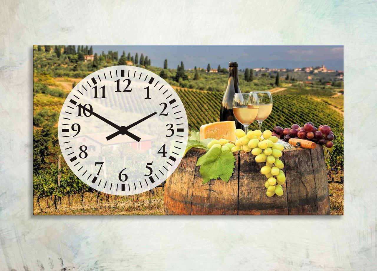 Картина з Годинником Іспанська Краєвид Бокали з вином Виноград Сир Природа Декор на Стіну Годинники Вино у Бокалах VE