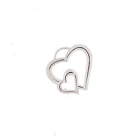 Прикраса металева "Два серця" пришивна, 4,5*4,5 см, колір нікель