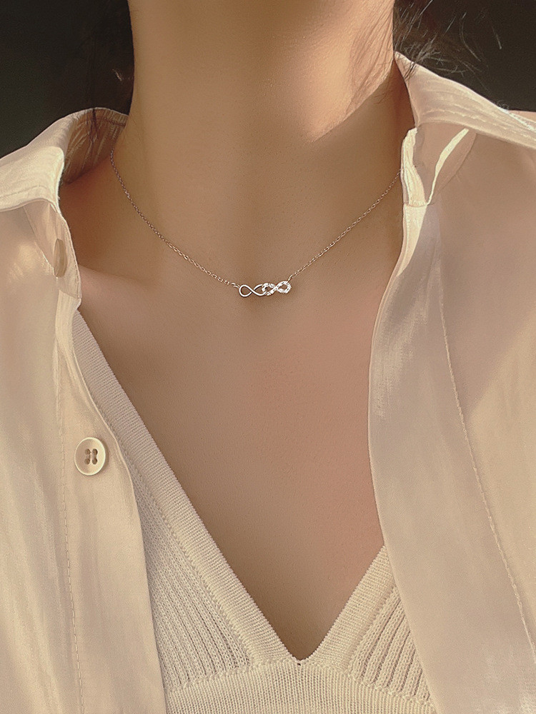 Підвіска Нескінченність з фіанітами, ланцюжок з кулоном, срібне покриття 925 проби, довжина 40+5 см, фото 1