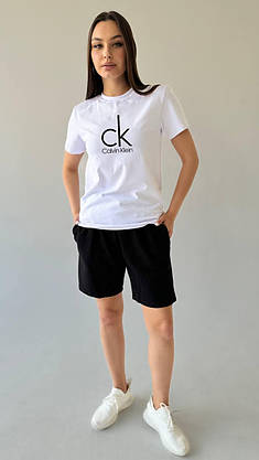 Футболка жіноча біла з написом Calvin Klein стильна молодіжна на дівчину футболки з коротким рукавом, фото 3
