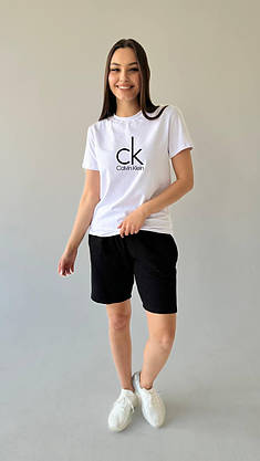 Футболка жіноча біла з написом Calvin Klein стильна молодіжна на дівчину футболки з коротким рукавом, фото 4