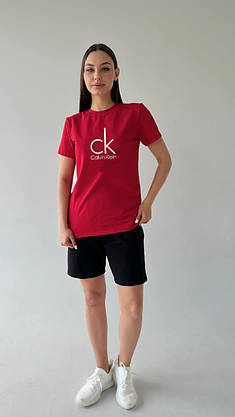 Футболка жіноча Calvin Klein червона стильна яскрава на дівчину футболки з коротким рукавом повсякденні, фото 4