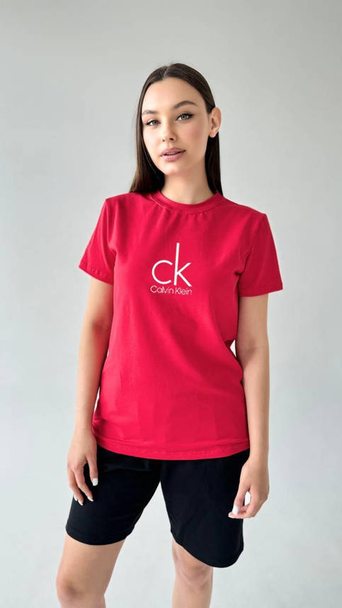 Футболка жіноча Calvin Klein червона стильна яскрава на дівчину футболки з коротким рукавом повсякденні, фото 3