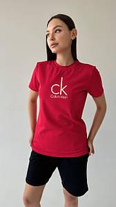 Футболка жіноча Calvin Klein червона стильна яскрава на дівчину футболки з коротким рукавом повсякденні