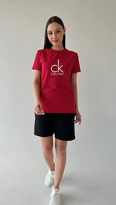 Футболка жіноча Calvin Klein червона стильна яскрава на дівчину футболки з коротким рукавом повсякденні, фото 5