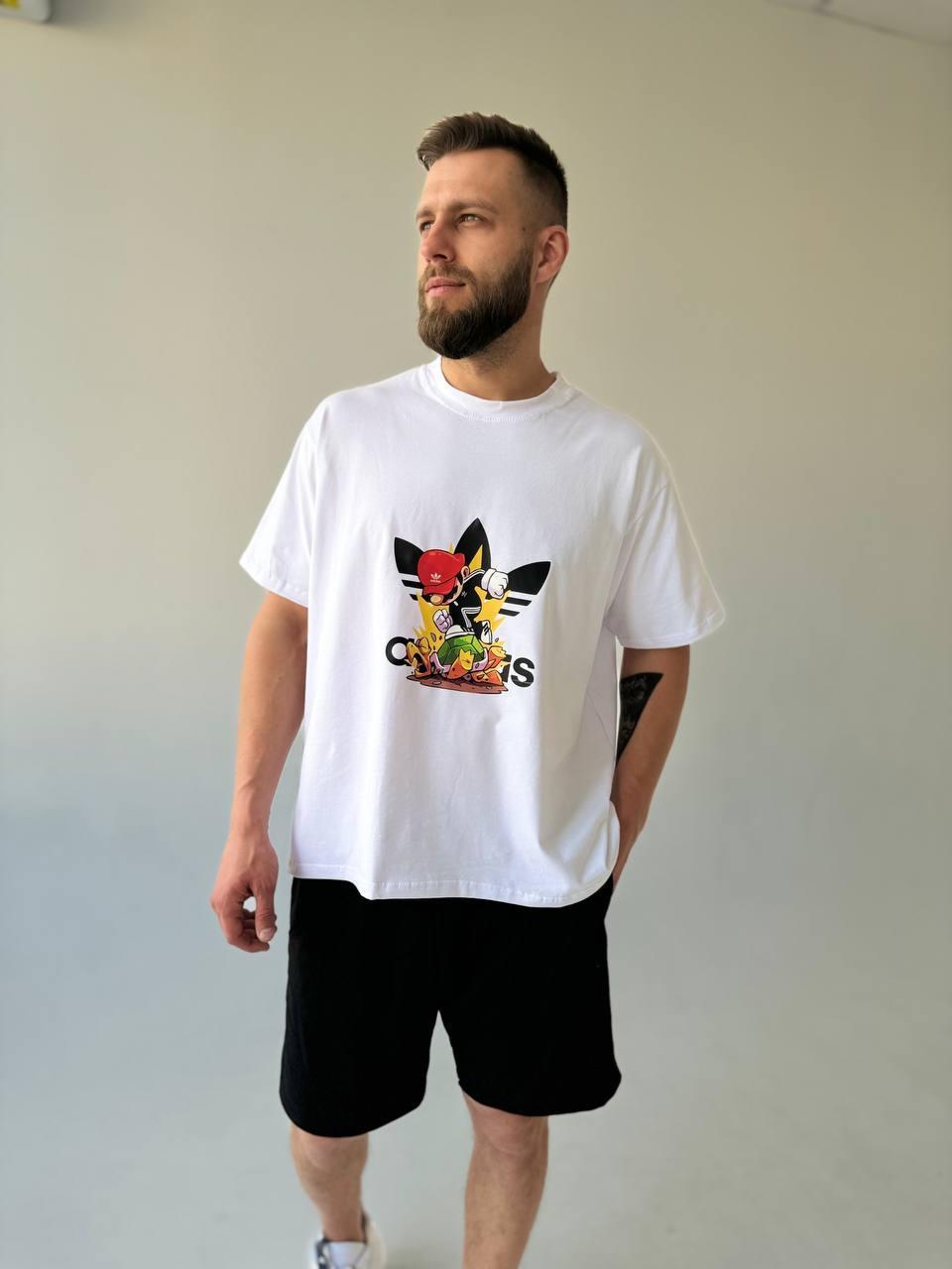 Футболка оверсайз унісекс Adidas для чоловіків стильна модна зручна з принтом на кожен день на хлопця