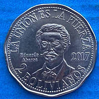 Монета Болівії 2 болівано 2017 р  Эдуардо Абарос