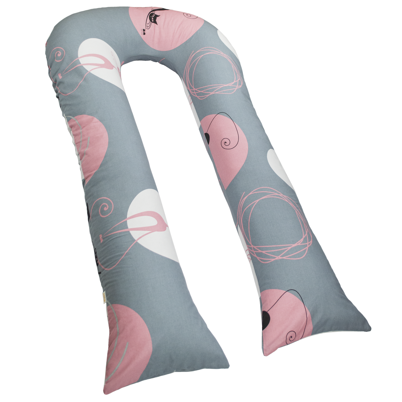 Подушка для вагітних і годування для сну та відпочинку U-340 150х87 см Котики на сіро-рожевому, фото 1