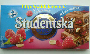 Шоколад Studentska молочний з малиною та горішками 180г.