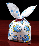 Пакети дитячі Рибки поліетиленові з вушками, подарункові пакети з малюнком для солодощів 25х15.5 см 10 шт.