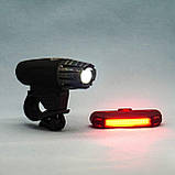 Велосипедний ліхтар світлодіодний 200 Lum з заднім стопом. Кріплення на кермо, фото 2