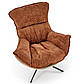 Крісло поворотне м'яке Lobster з тканини кольору кориця та екошкіри кольору хакі на чорній ніжці у вітальню, фото 5