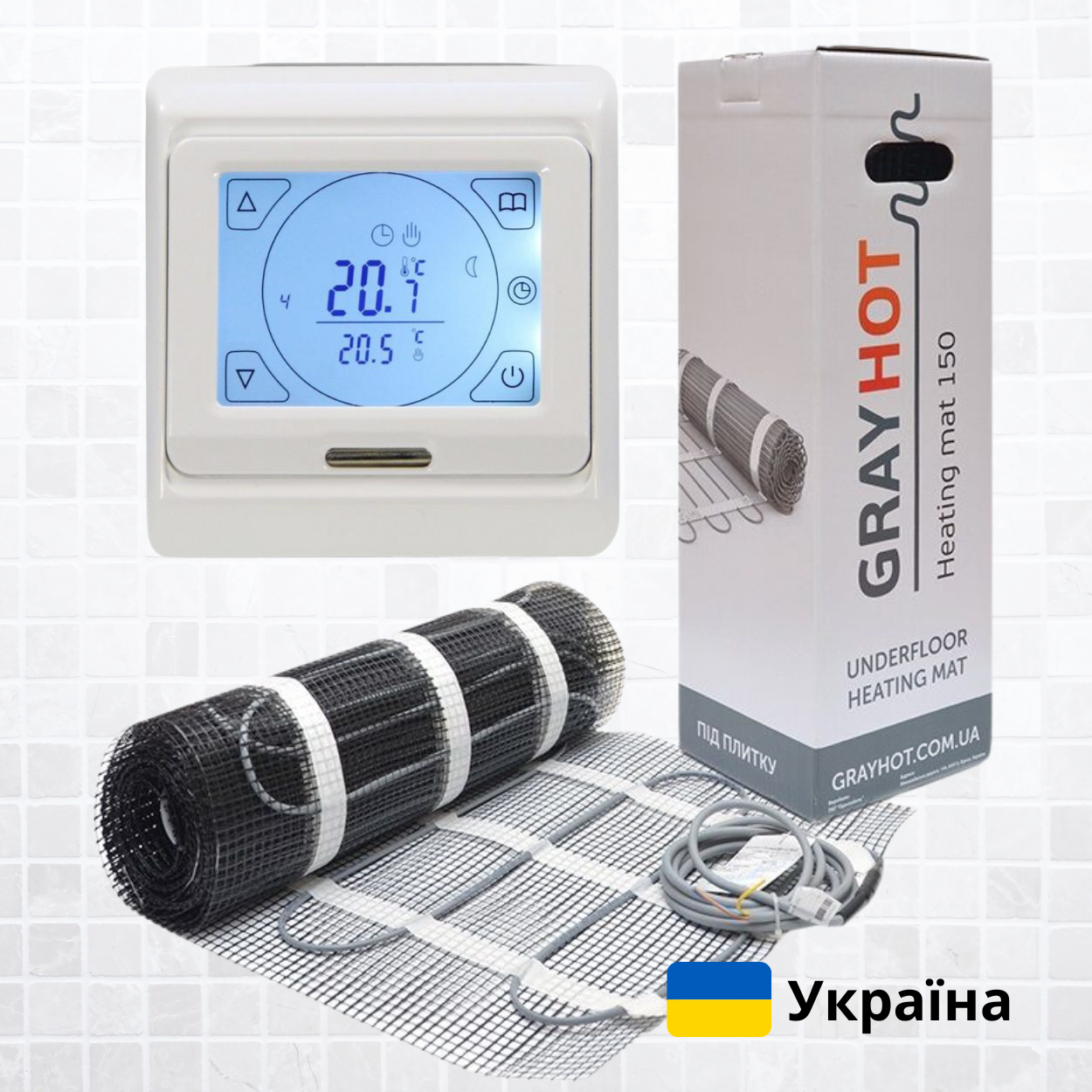 Нагрівальний Мат Grayhot Grayhot 150/186Вт/1,3м2 з сенсорним програмованим терморегулятором E91