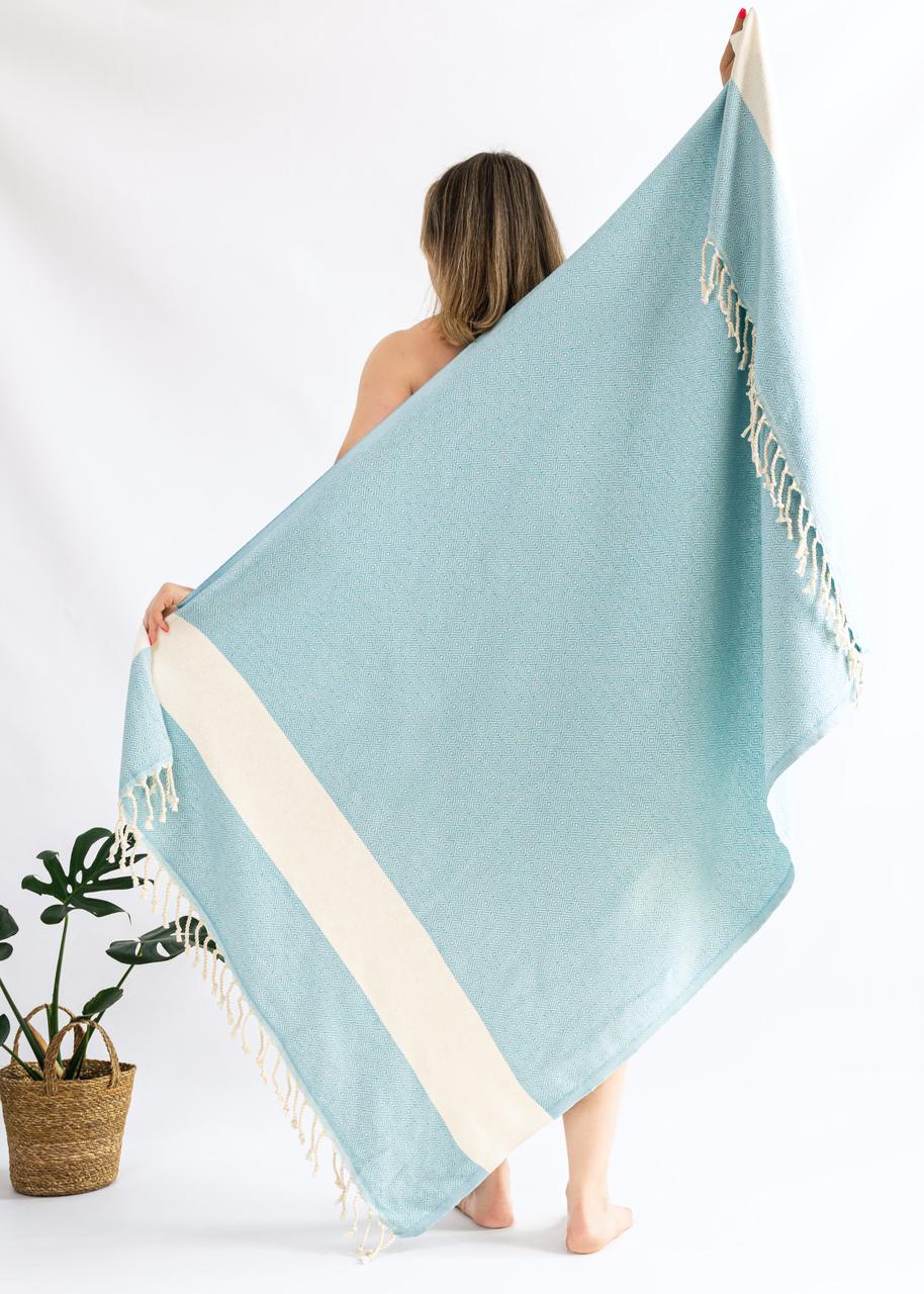 Пляжний рушник великий 100х180 см 100% бавовна Peshtemal Elmas Turquoise бірюзовий, фото 1