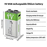 Акумулятор Крона 650 mAh Li-Ion USB type-C (6F22), фото 7