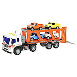 Дитяча інерційна машинка Трейлер автовоз з причепом Wenyi WY 572 A  світло звук 4 машинки, фото 2