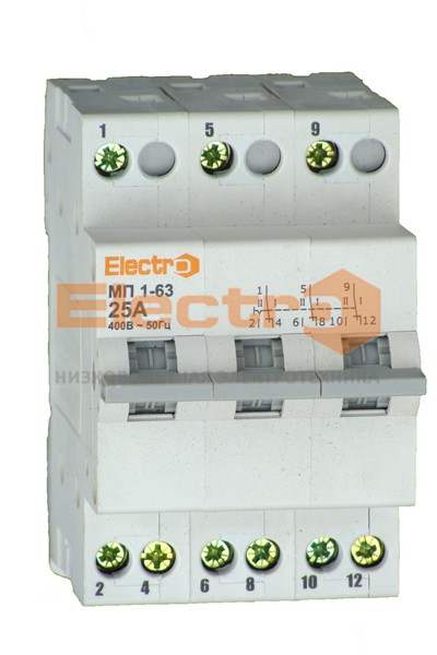 Перемикач навантаження трипозиційний МП 1-63 3P 32A I-0-II 230B/Electro 400B