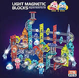 Магнітний Конструктор 6705 B76 Magnetic marble run set "Городок, трек, кульки, фігурки" Марбл ран 176 деталей, фото 3