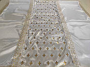 Покривало ритуальне Хрестики золото , бока рівні ,мереживо 5см