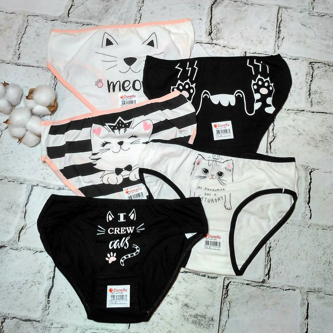 Дитячі трусики для дівчинки набір 5 шт бавовняні труси дівчинці Donella 146-152 см 10-11 років Котики 4171KT