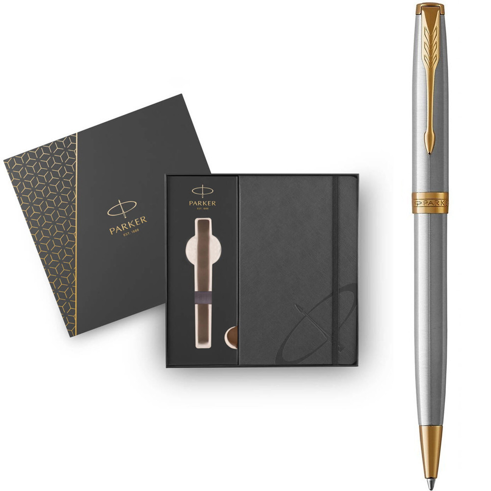 Набір Parker SONNET Stainless Steel GT BP (кулькова ручка + блокнот Parker), фото 1