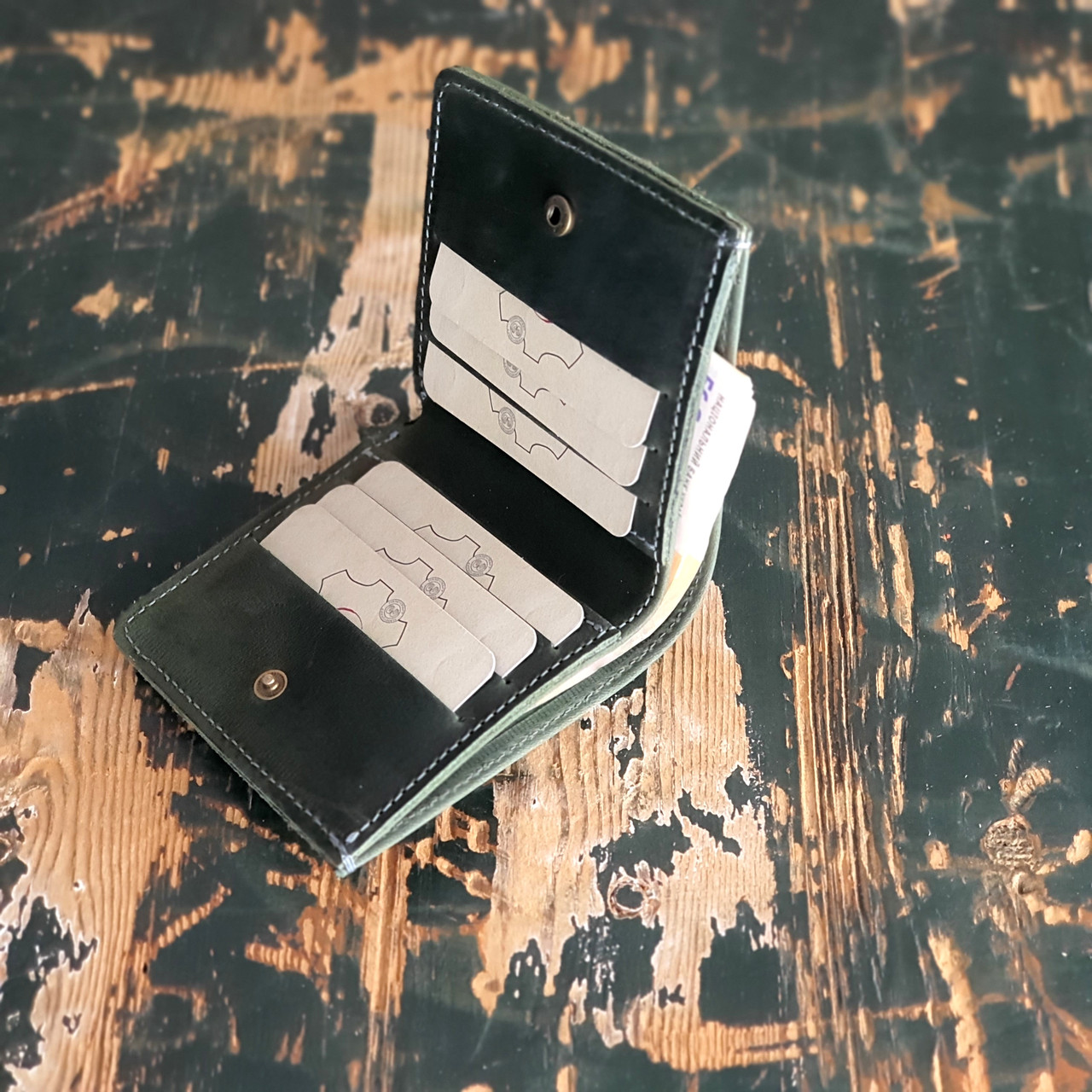 Шкіряний гаманець портмоне GS зелений, фото 1