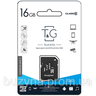 Карта пам'яті microSDHC TG 16gb UHS1 клас 10 із адаптером чорна buzyna