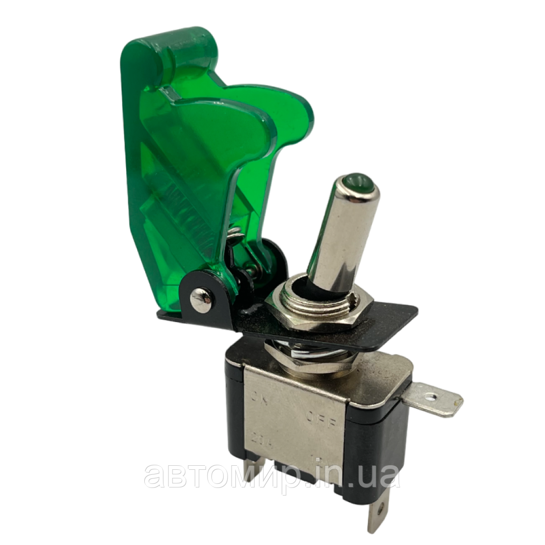 Автомобільна кнопка-тумблер зеленого кольору 12-24В, 2 положення FL-55442, фото 1