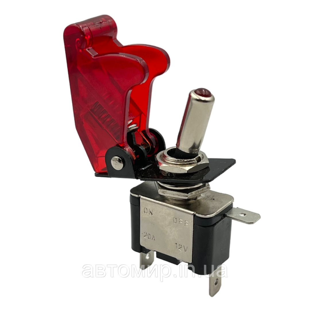 Автомобільний тумблер-кнопка з червоним підсвічуванням 12-24В, 2 положення FL-789012, фото 1