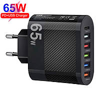 Зарядний пристрій живлення Блок живлення для телефону 65W 5 USB + 1 Type-C Швидка зарядка PD+QC3.0