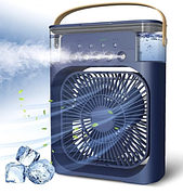 Портативний USB вентилятор з водяним охолодженням Air Cooler Fan 4в1 Нічник зволожувач з LED підсвічуванням (синій)